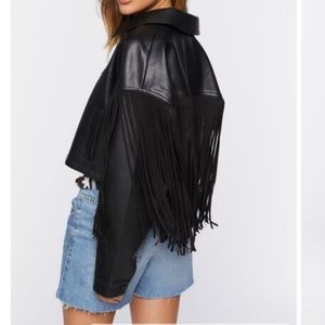 ⭐️NWT⭐️ Faux Leather Cropped Fringe Jacket